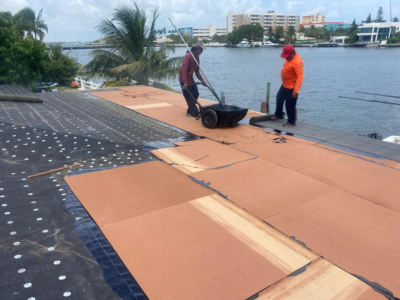 Waterfront flat roof installation in Miami