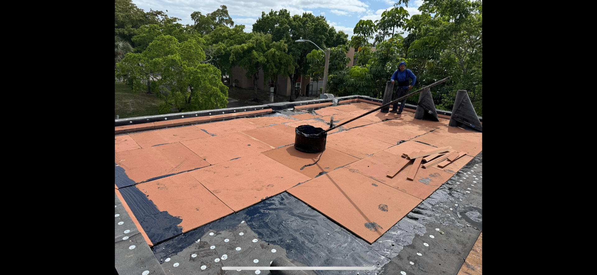 Flat roof tar paper installation